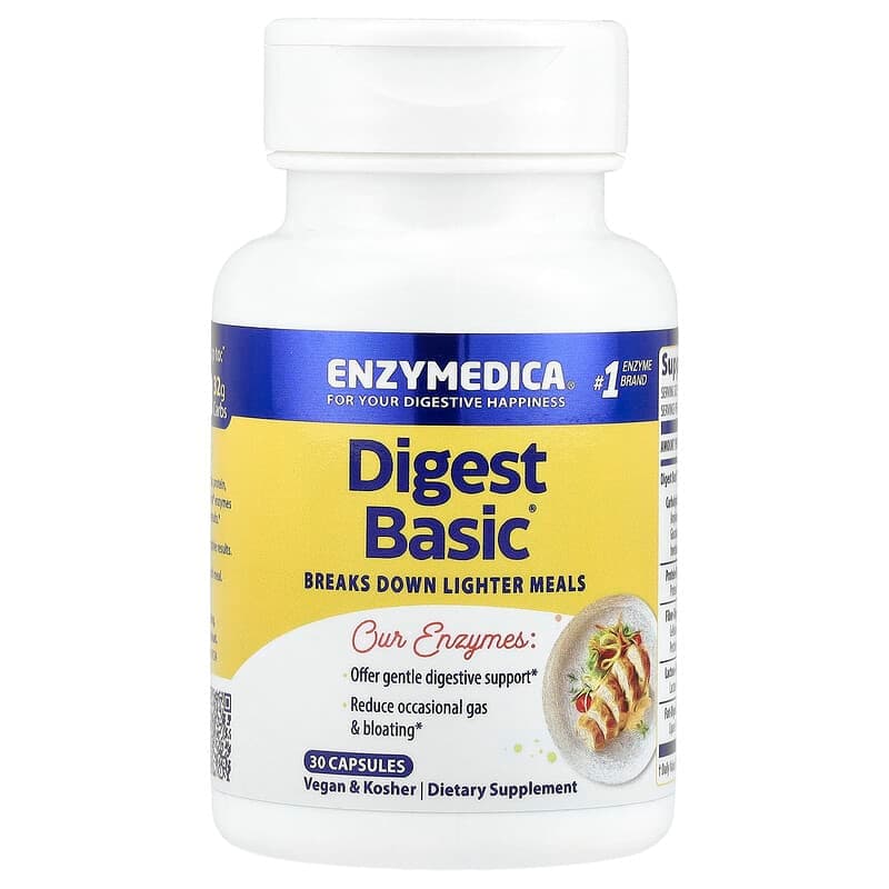 Enzymedica, Digest Basic, формула основных ферментов, 30 капсул