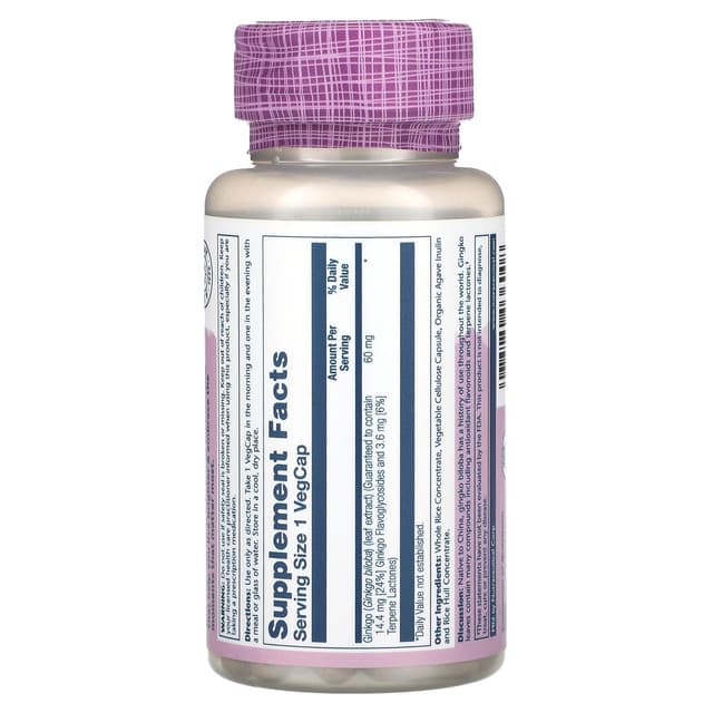 Solaray, Vital Extracts, гинкго билоба, 60 мг, 60 растительных капсул