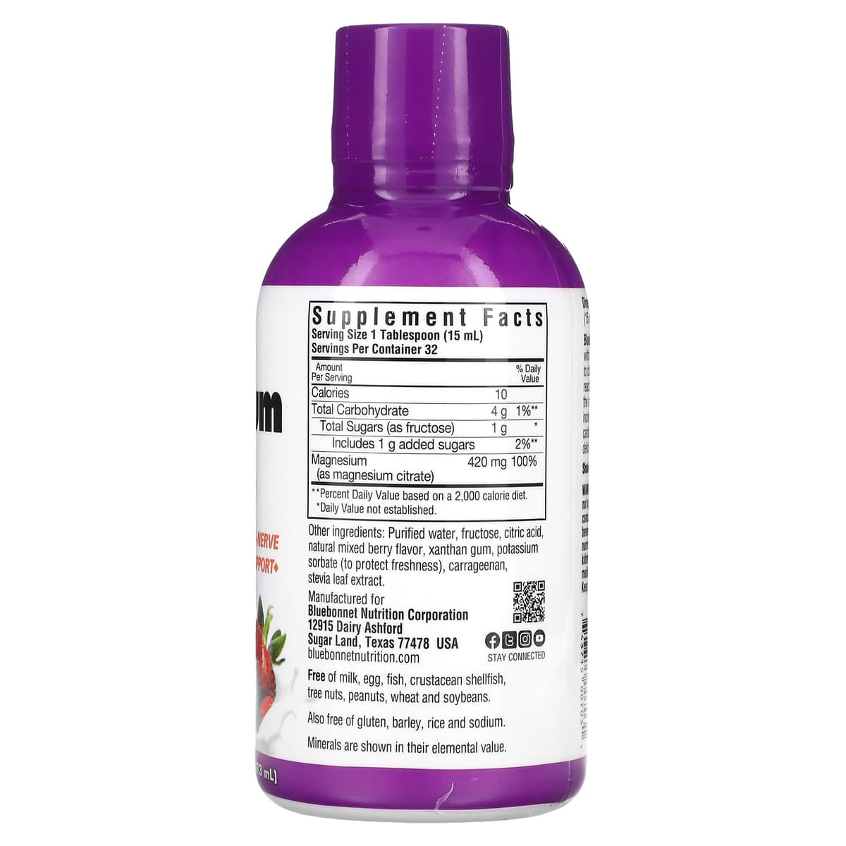 Bluebonnet Nutrition, Жидкий цитрат магния, со вкусом ягод, 473 мл (16 жидк. унций)
