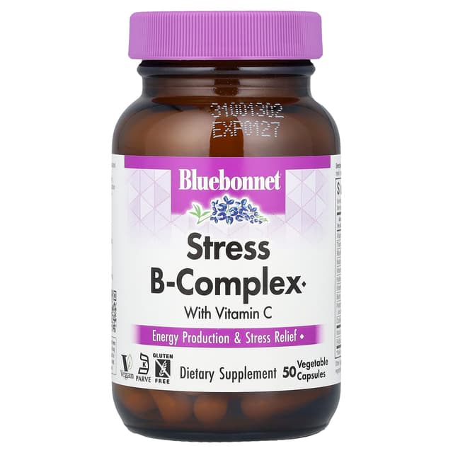 Bluebonnet Nutrition, Stress B-Complex с витамином C, 50 растительных капсул