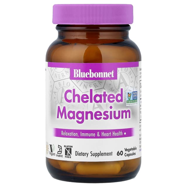 Bluebonnet, Chelat Magnesium (Хелатный магний), 60 растительных капсул, по 100 мг на капсулу