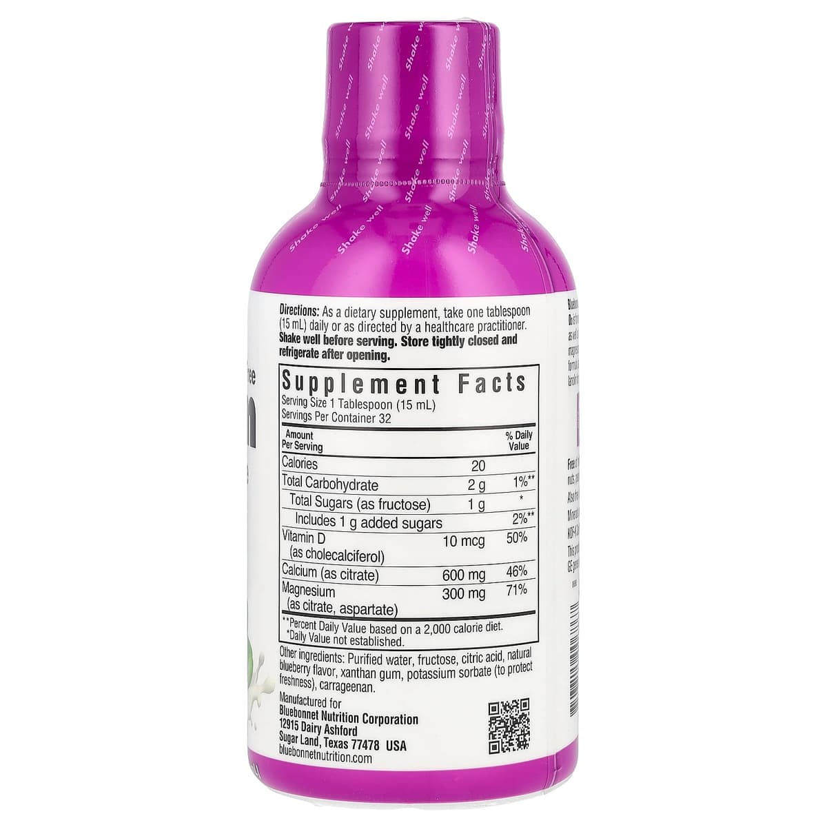 Bluebonnet Nutrition, жидкая добавка с цитратом кальция и магния и витамином D3, вкус голубики, 473 мл