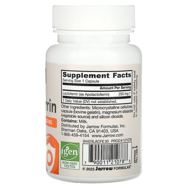 Jarrow Formulas, Лактоферрин, сублимированный, 250 мг, 30 капсул