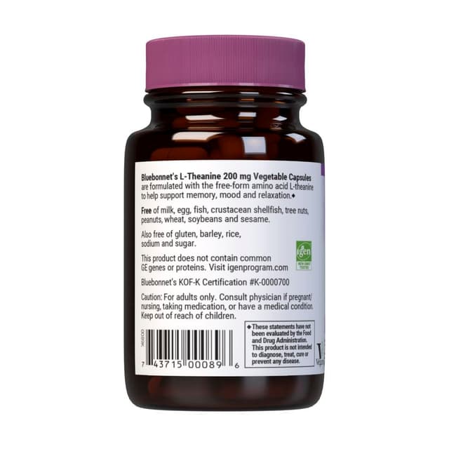 Bluebonnet Nutrition, L-Theanine 200 мг, 30 капсул