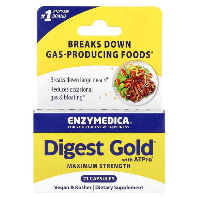 Enzymedica, Digest Gold с ATPro, максимальная сила действия, 21 капсула