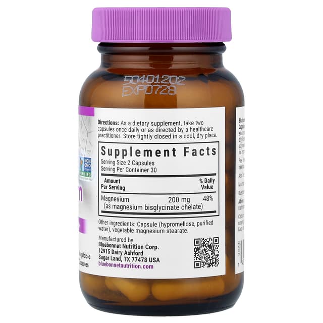 Bluebonnet, Chelat Magnesium (Хелатный магний), 60 растительных капсул, по 100 мг на капсулу