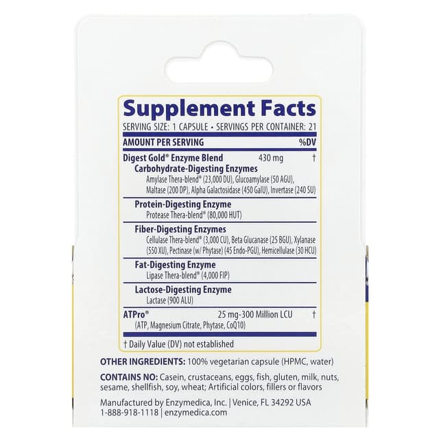 Enzymedica, Digest Gold с ATPro, максимальная сила действия, 21 капсула