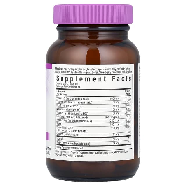 Bluebonnet Nutrition, Stress B-Complex с витамином C, 50 растительных капсул