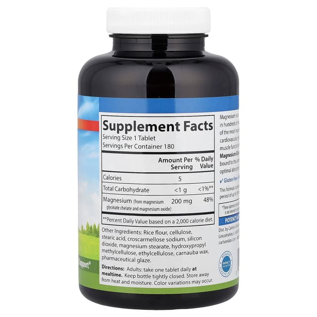 Carlson, Хелатный глицинат магния, 200 мг, 180 таблеток