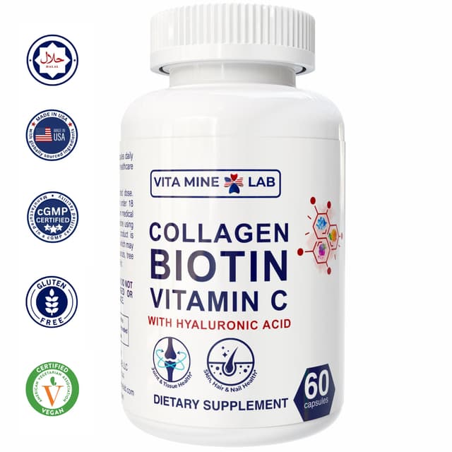 Vita Mine Lab - Коллаген, биотин, витамин С с гиалуроновой кислотой, 60 капсул