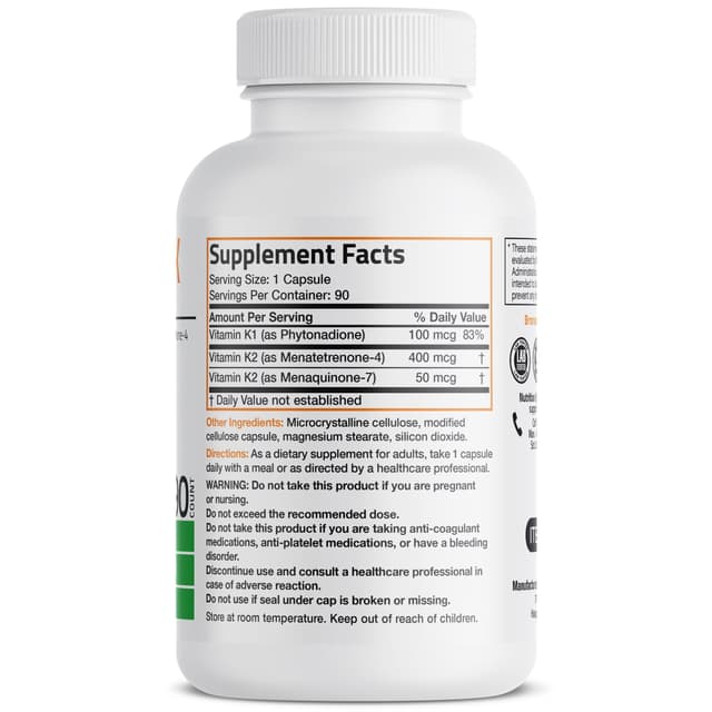 Bronson - Vitamin K Triple Play, с витамином К1 и К2, 550 мкг, 90 капсул