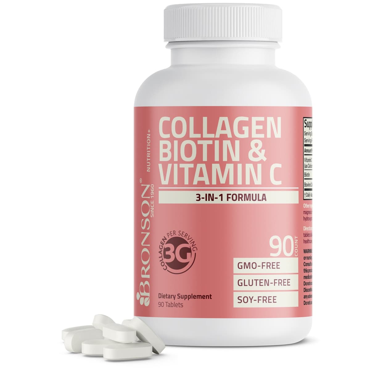Bronson - Collagen, Biotin & Vitamin C, Усовершенствованная формула для поддержания красоты, 90 капсул