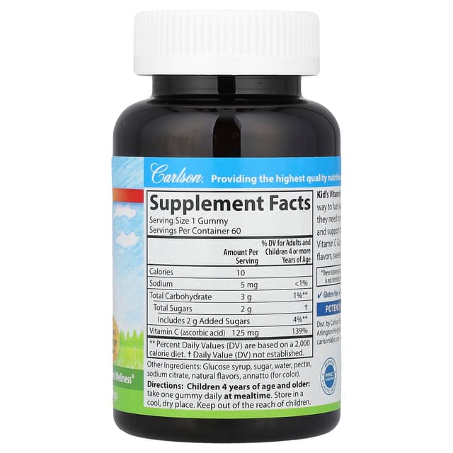 Carlson, детские жевательные таблетки с витамином C, натуральный апельсин, 125 мг, 60 жевательных таблеток