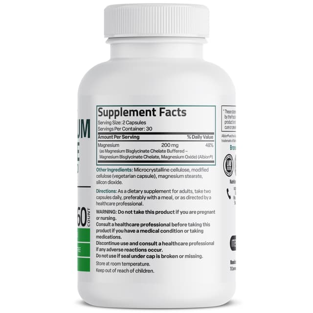 Bronson - Magnesium Glycinate с высоким уровнем усвояемости, 200 мг, 60 капсул