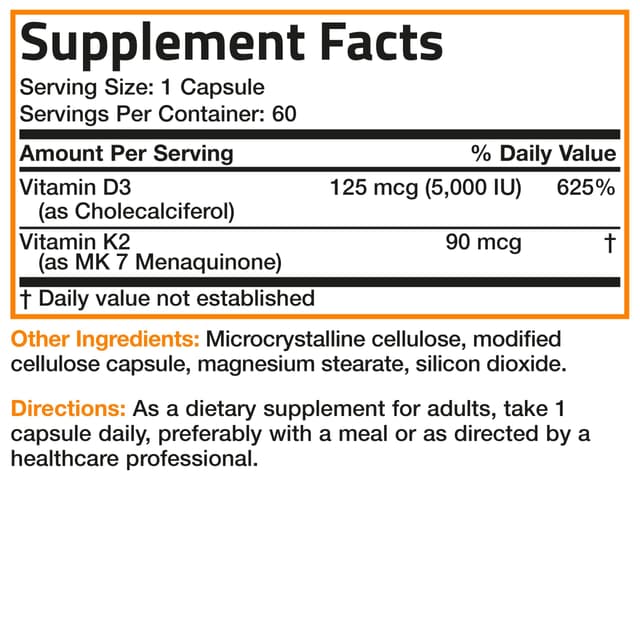 Bronson - Витамин К2 (МК-7 )+ D3, 5000 UI + 90 мкг, 60 капсул