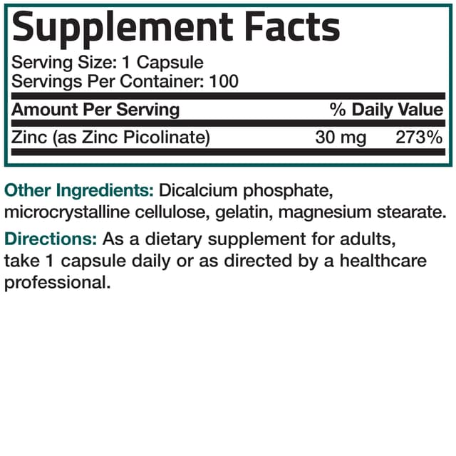 Bronson - Zinc Picolinate (Пиколинат цинка), 30 мг, 100 капсул