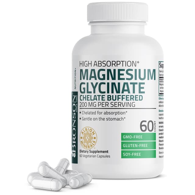 Bronson - Magnesium Glycinate с высоким уровнем усвояемости, 200 мг, 60 капсул