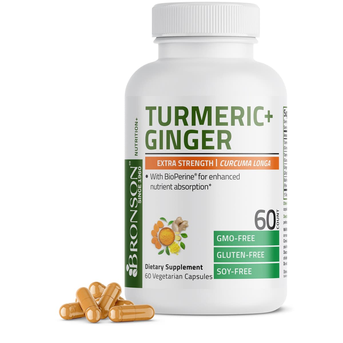 Bronson - Turmeric + Ginger (Куркума и Имбирь), 1950 мг, 60 капсул