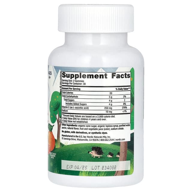 Nordic Naturals, жевательные таблетки с витамином C для детей от 4 лет, 60 жевательных таблеток (125 мг в 1 таблетке)