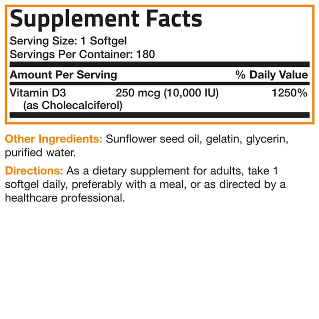 Bronson - Витамин Д3, 10 000 IU , 180 мягких капсул