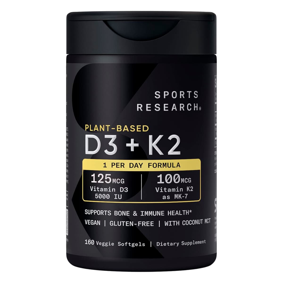 Sports Research, D3 + K2, 5000 UI + 100 мкг, 160 растительных капсул