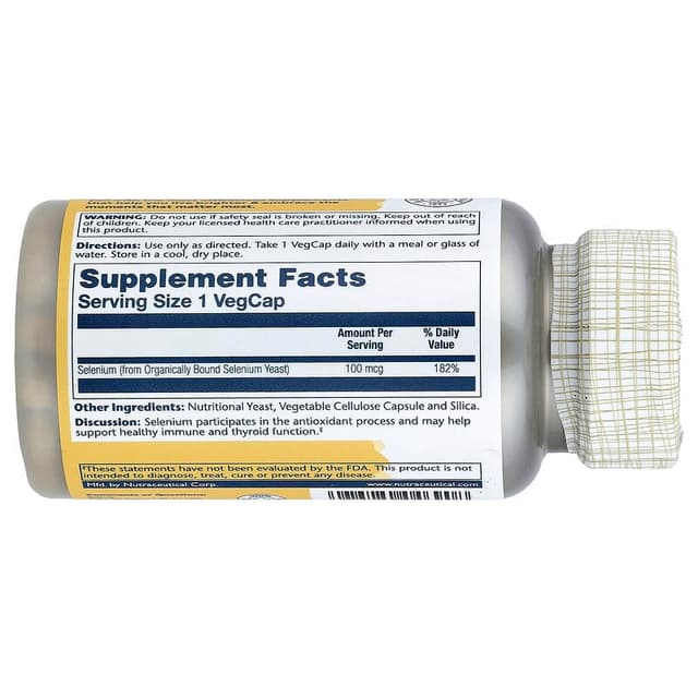 Solaray, Бездрожжевой селен, 100 мкг, 100 вегетарианских капсул