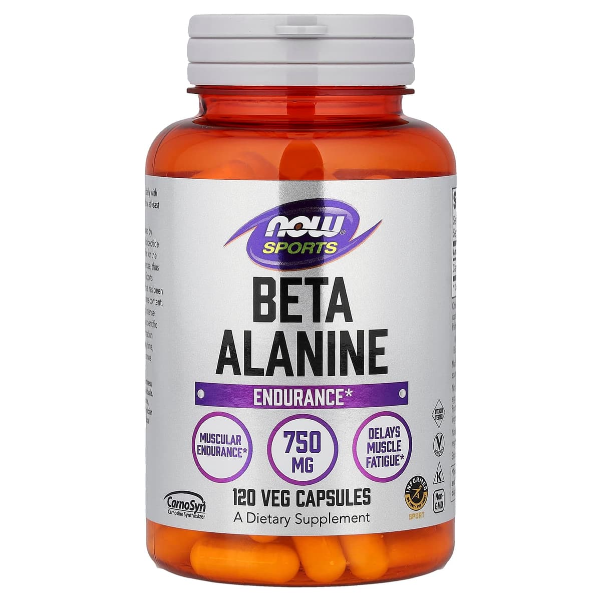 NOW Foods, Sports, Beta Alainine, бета-аланин для повышения выносливости, 750 мг, 120 растительных капсул