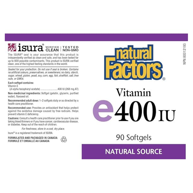 Natural Factors, витамин E, 400 МЕ, 90 капсул