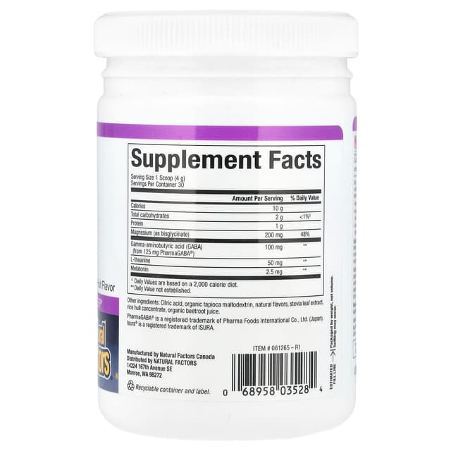 Natural Factors, Stress-Relax, ночной бисглицинат магния в порошке с мелатонином, ГАМК и L-теанином, 120 г (4,23 унции)