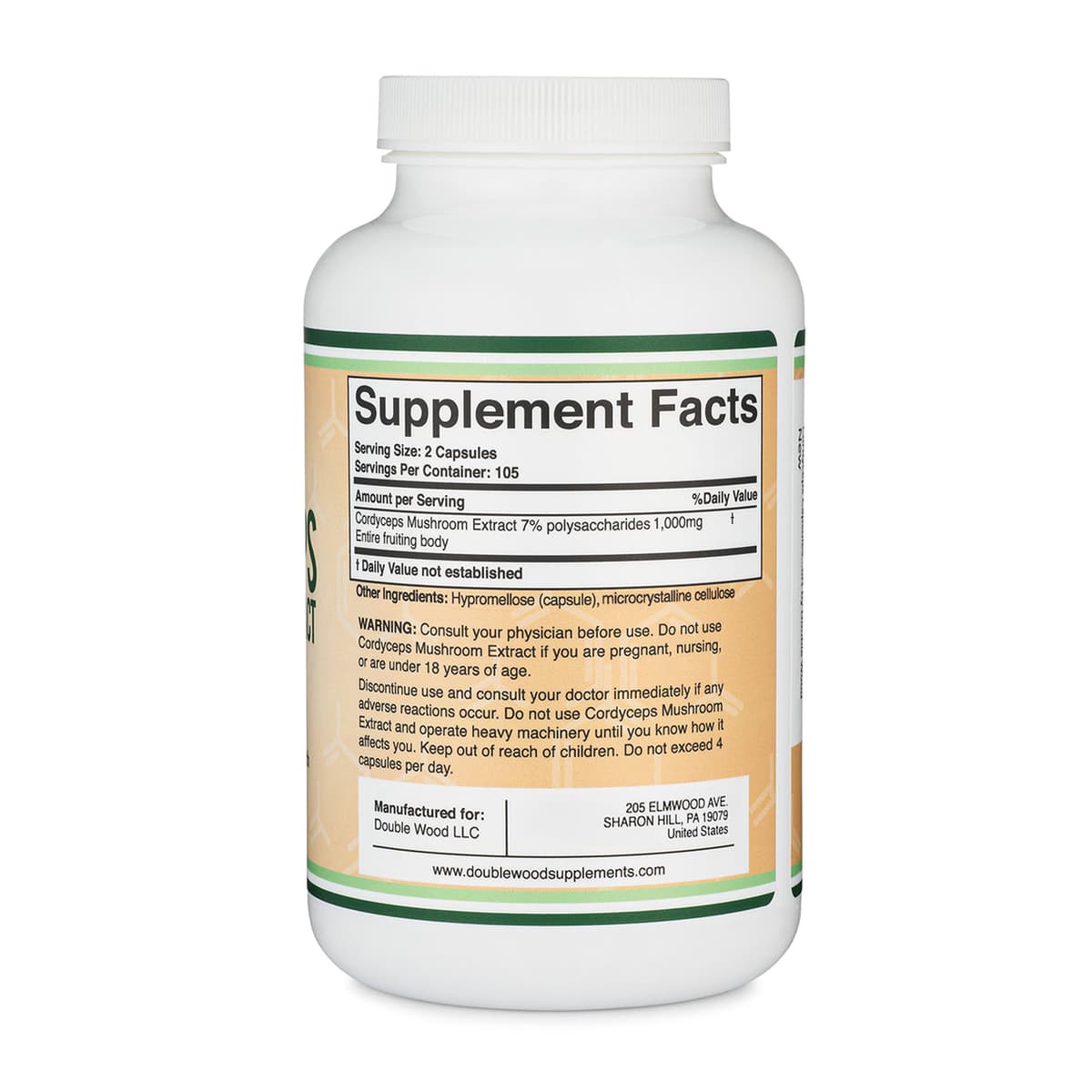 Double Wood - Cordyceps Mushroom Extract, Экстракт кордицепса, 1000 мг, 210 капсул