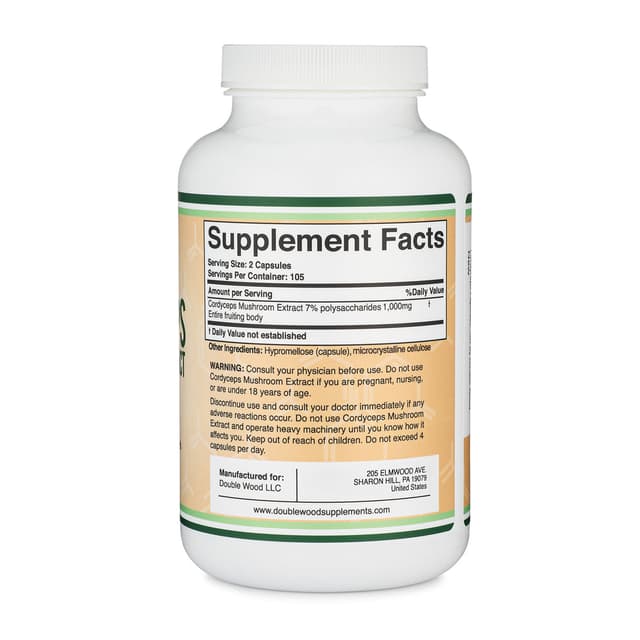 Double Wood - Cordyceps Mushroom Extract, Экстракт кордицепса, 1000 мг, 210 капсул