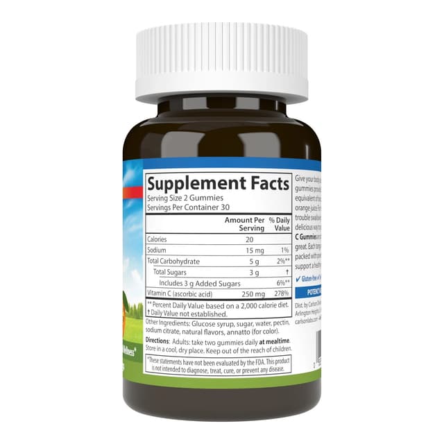 Carlson Labs Vitamin C Gummies, со вкусом мандарина, 250 мг, 60 жевательных пастилок
