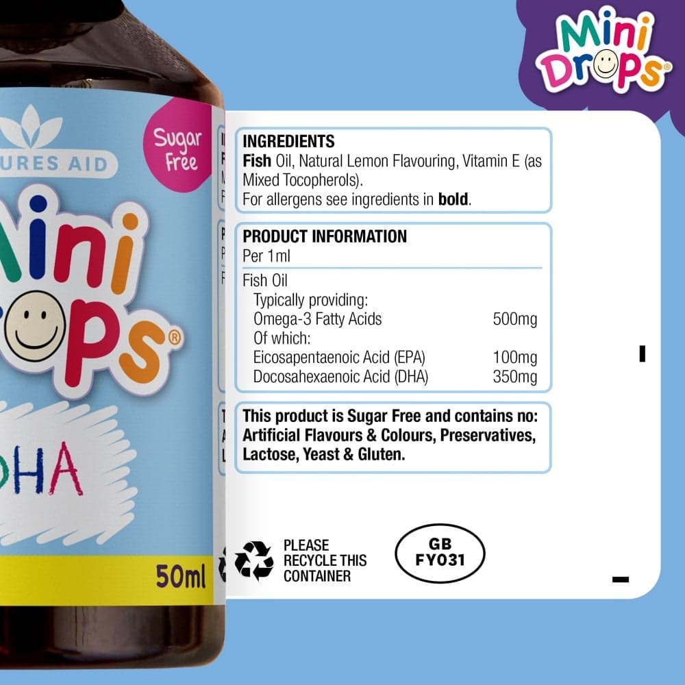 Natures Aid - DHA Drops с Омега 3 для детей и младенцев от 3 месяцев, 50 мл