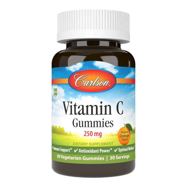 Carlson Labs Vitamin C Gummies, со вкусом мандарина, 250 мг, 60 жевательных пастилок