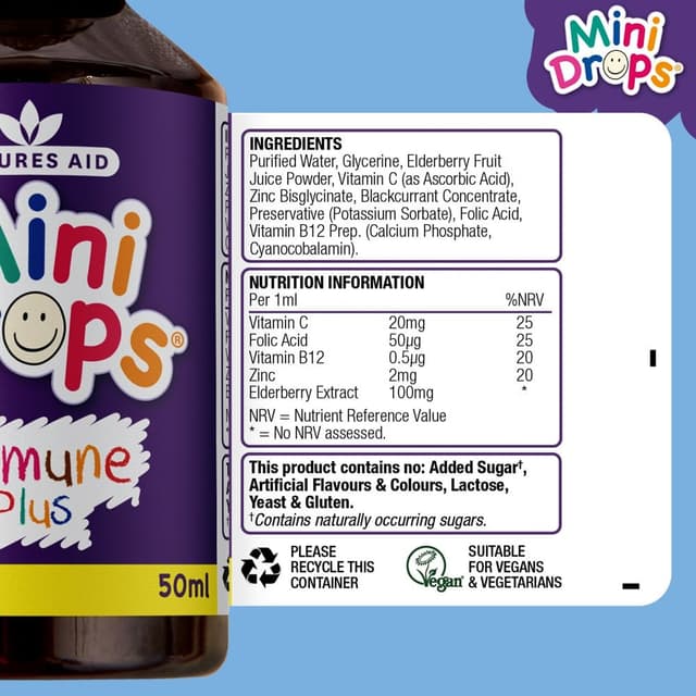 Natures Aid Mini-Drops Immune Plus, детские капли для иммунитета, 50 мл