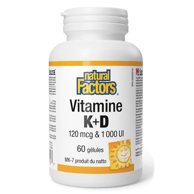 Natural Factors Витамин K2+D3, K 120 мкг + D 1000 UI, 60 шт