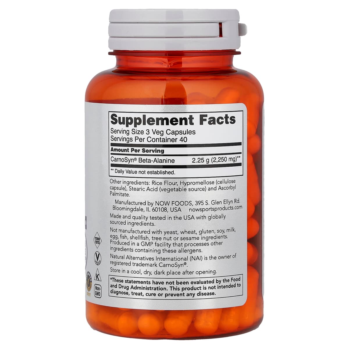 NOW Foods, Sports, Beta Alainine, бета-аланин для повышения выносливости, 750 мг, 120 растительных капсул