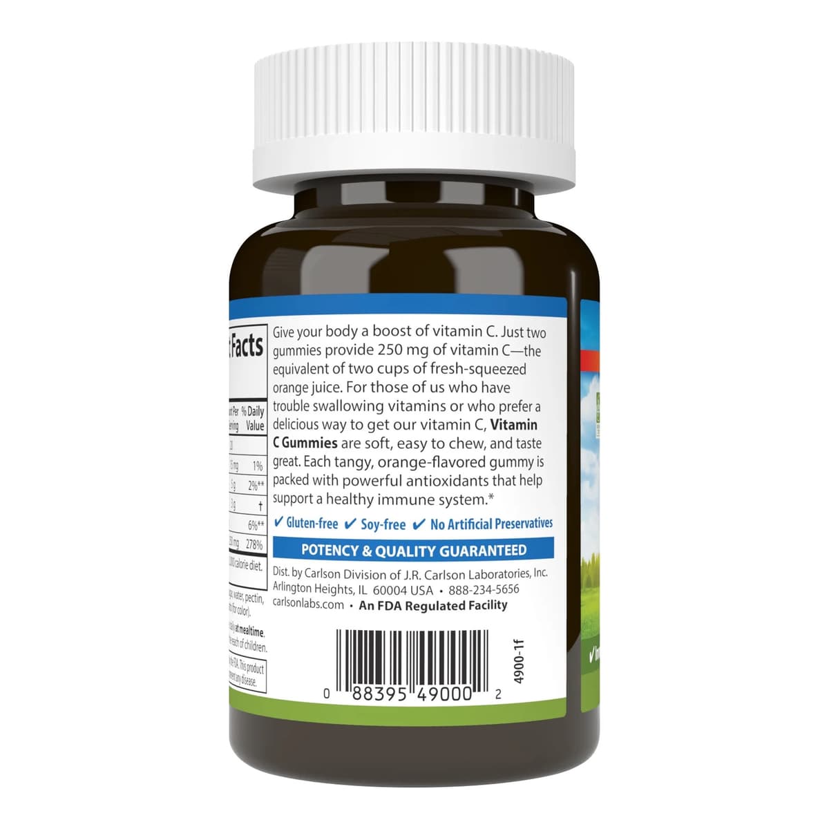 Carlson Labs Vitamin C Gummies, со вкусом мандарина, 250 мг, 60 жевательных пастилок