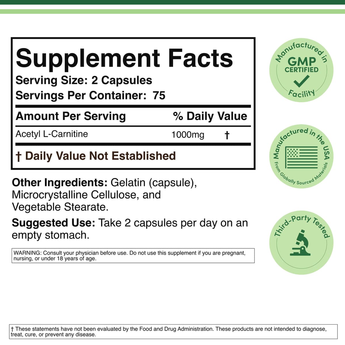 Double Wood - Acetyl?L?Carnitine, 1000 мг, 150 капсул