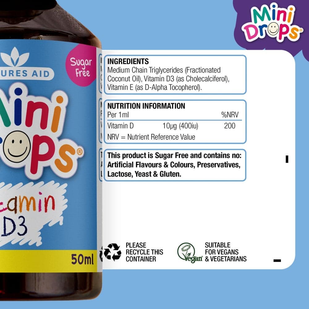 Natures Aid - Витамин D3 в каплях для детей и младенцев, 400 UI, 50 мл