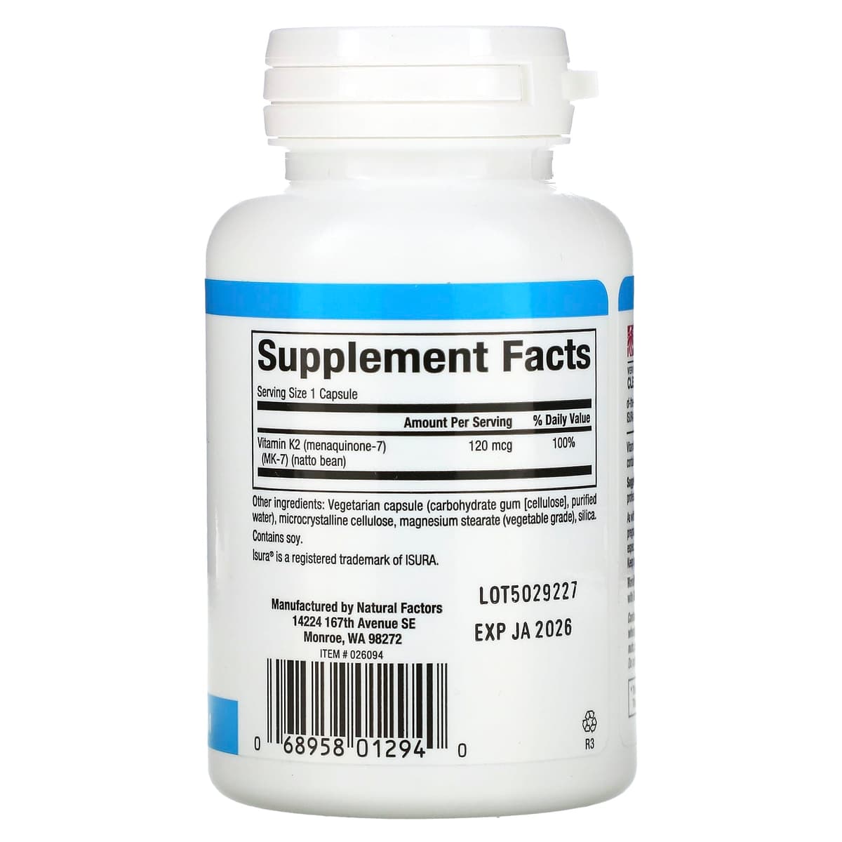 Natural Factors, витамин K2, 120 мкг, 60 капсул