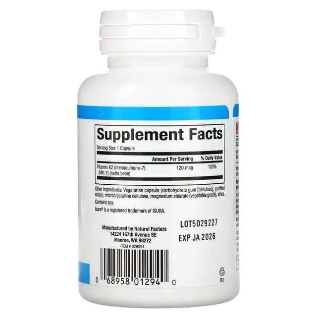 Natural Factors, витамин K2, 120 мкг, 60 капсул