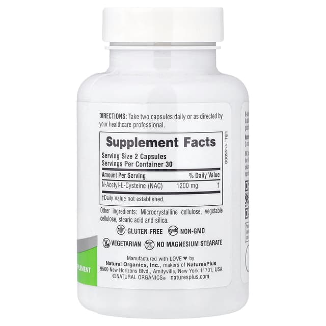 NaturesPlus, Pro, NAC 1200, 60 капсул (600 мг в 1 капсуле)