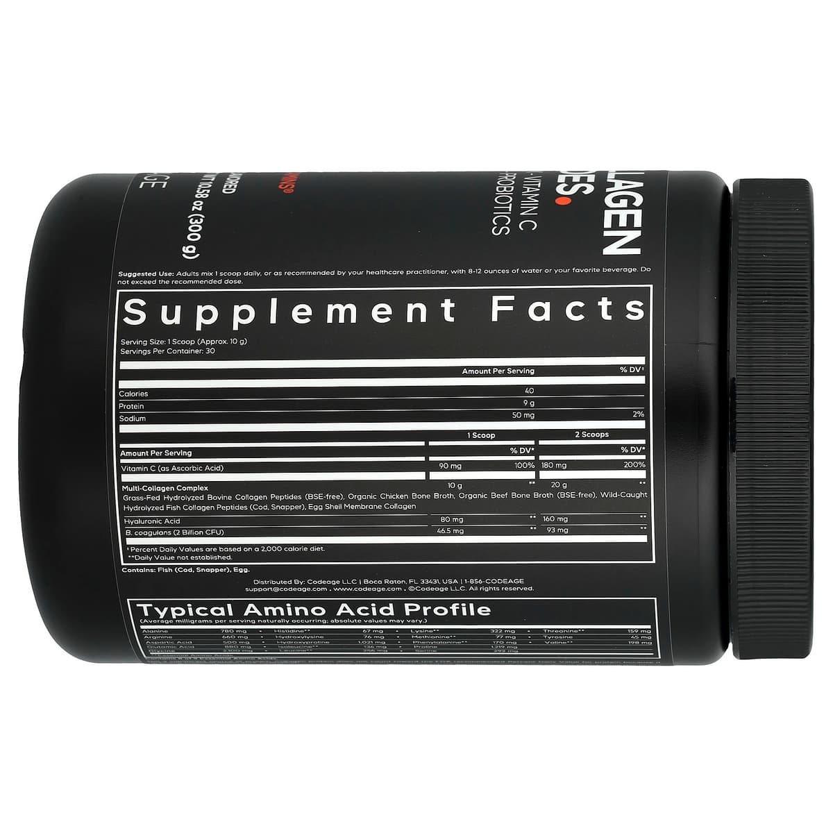 Codeage, Multi Collagen Peptides, без добавок, 300 г (10,58 унции)
