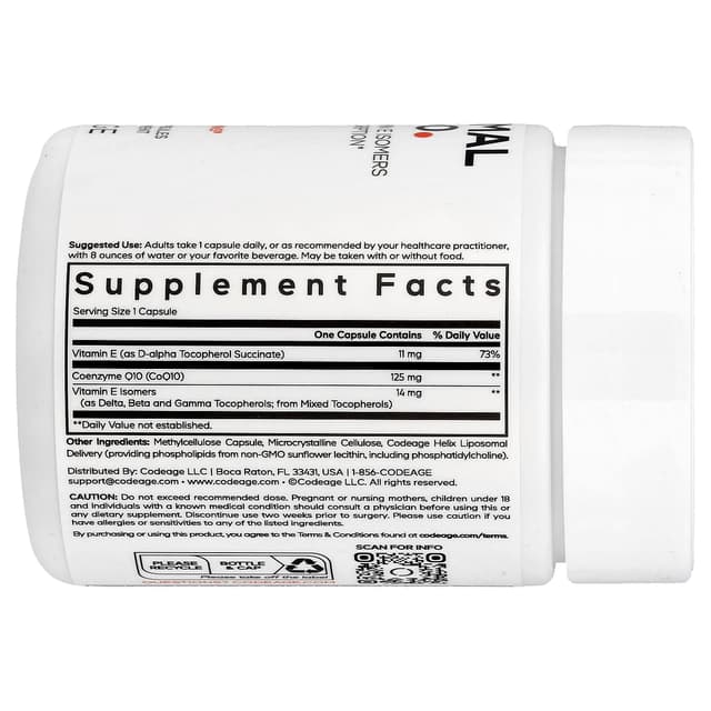 Codeage, липосомальный коэнзим Q10, изомеры витамина E, улучшенное усвоение, 60 капсул