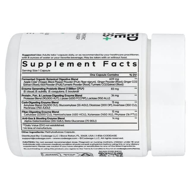 Codeage, ферментированные пищеварительные ферменты+, 90 капсул