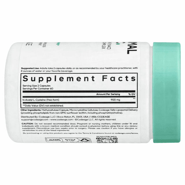 Codeage, Liposomal NAC, 120 растительных капсул (450 мг в 1 капсуле)