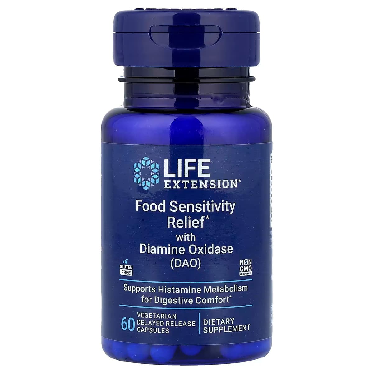 Life Extension, средство для облегчения чувствительности к пище с диаминоксидазой (DAO), 60 капсул (4,3 мг в 1 капсуле)