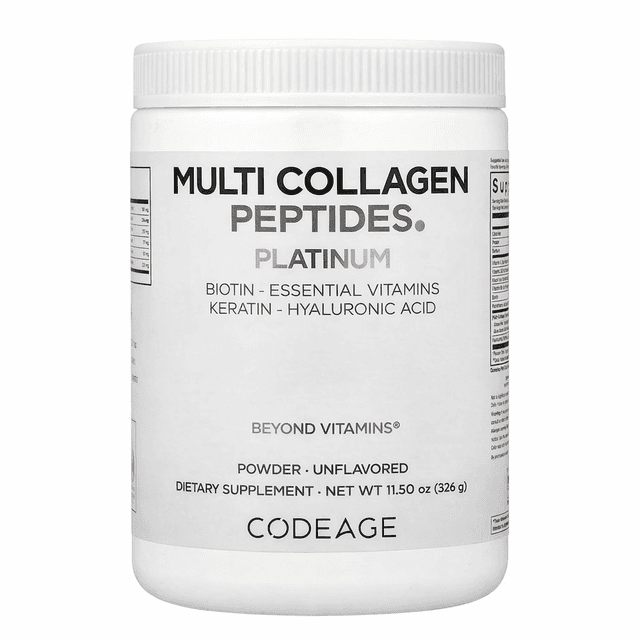 Codeage, Platinum, пептиды коллагена нескольких типов в порошке, с нейтральным вкусом, 326 г (11,5 унции)