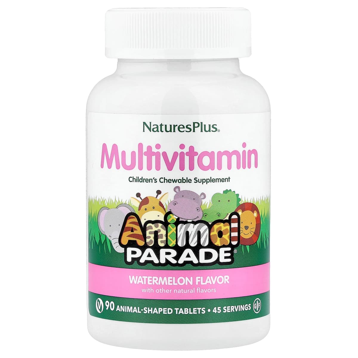 NaturesPlus, Animal Parade, жевательные мультивитамины для детей, со вкусом арбуза, 90 таблеток